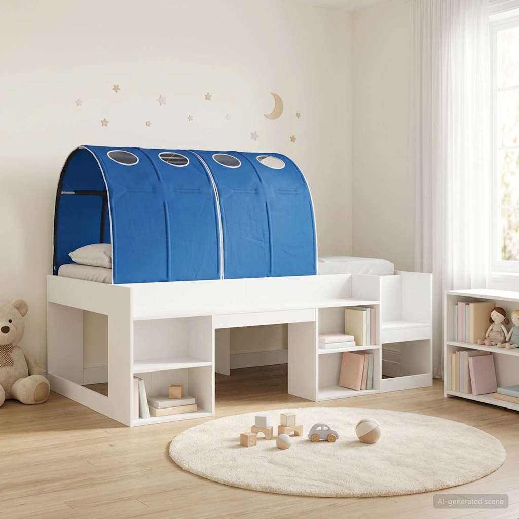 vidaXL Bedframe met tunnel 3 pcs Wit en Lichtblauw Bewerkt hout