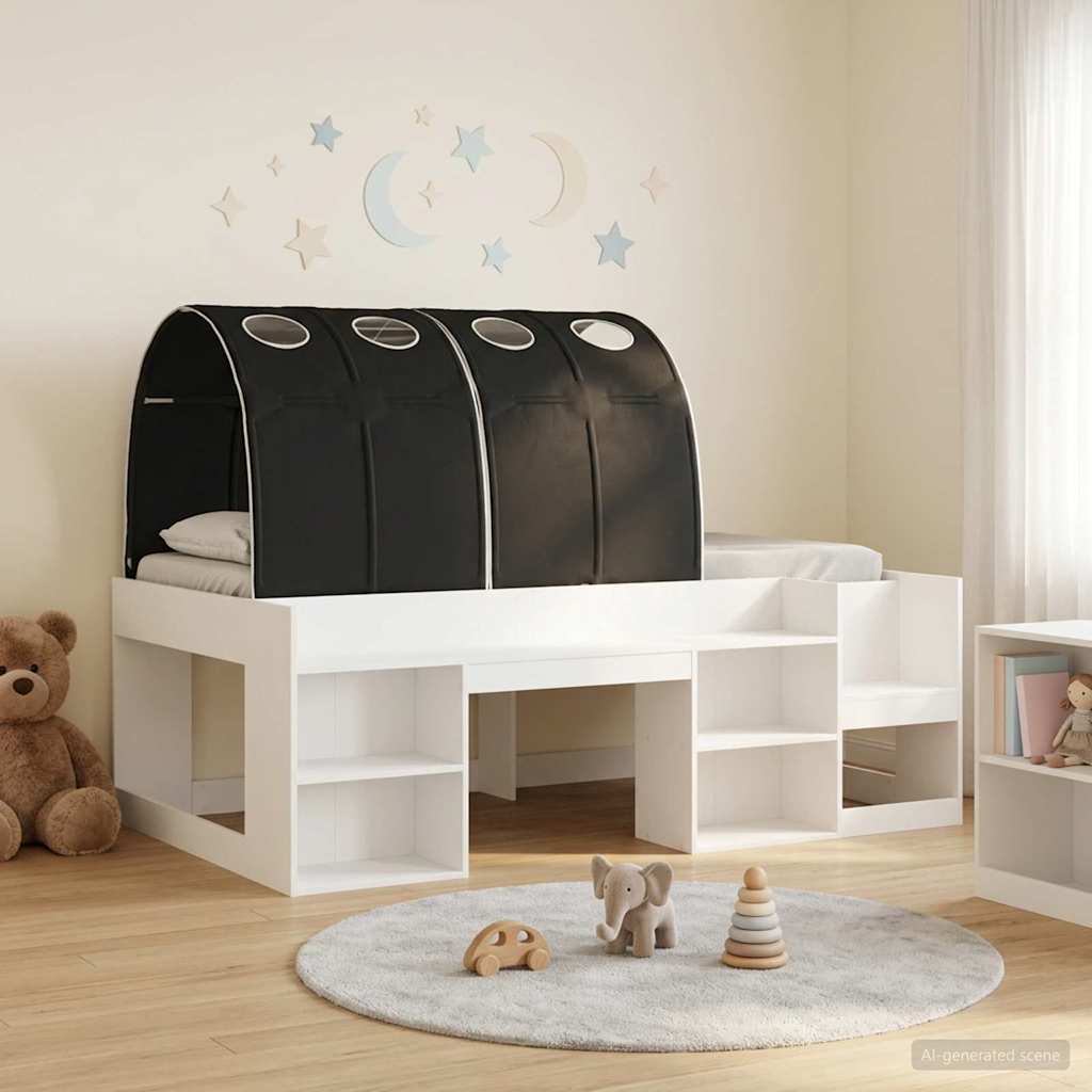 vidaXL Bedframe met tunnel 3 pcs Wit en Lichtblauw Bewerkt hout