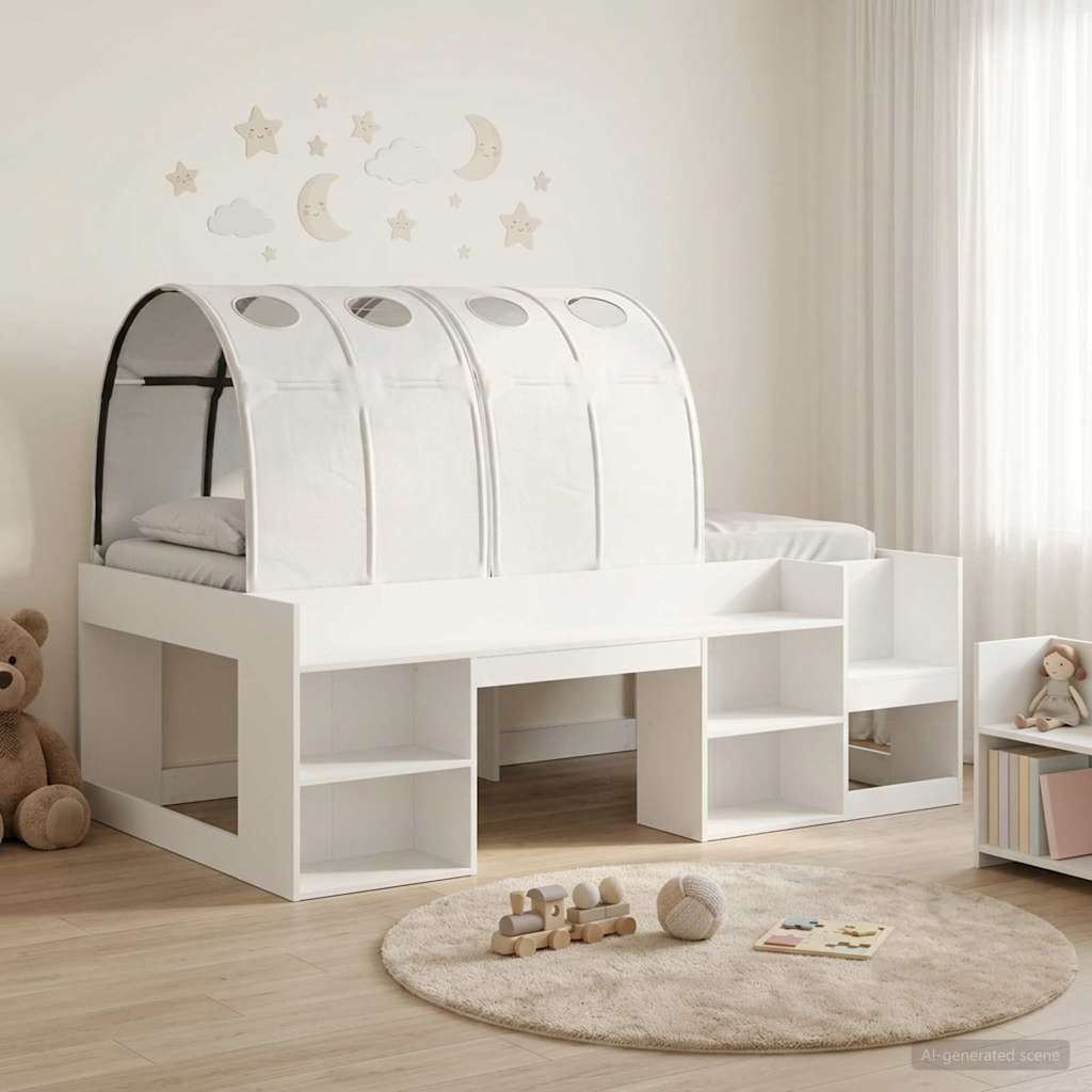 vidaXL Bedframe met tunnel 3 pcs Wit en Lichtblauw Bewerkt hout