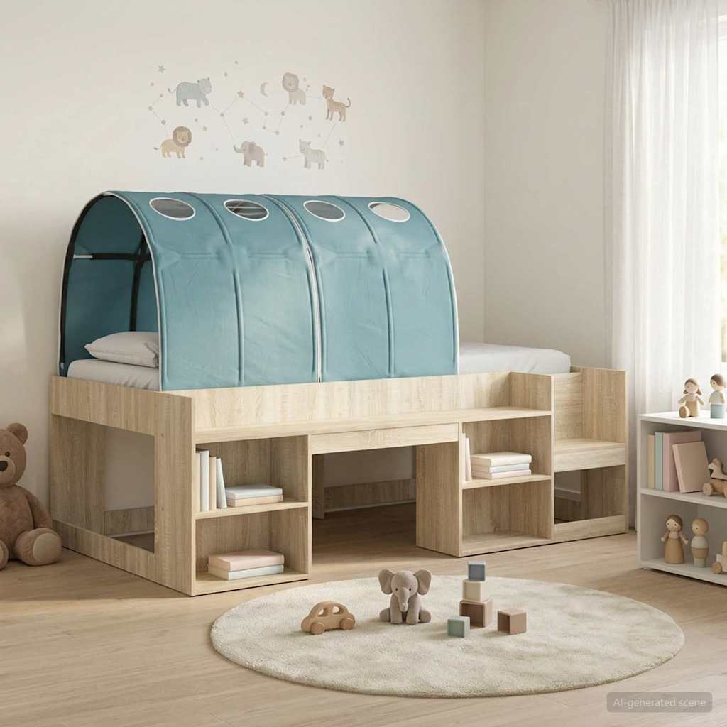 vidaXL Bedframe met tunnel 3 pcs Wit en Lichtblauw Bewerkt hout