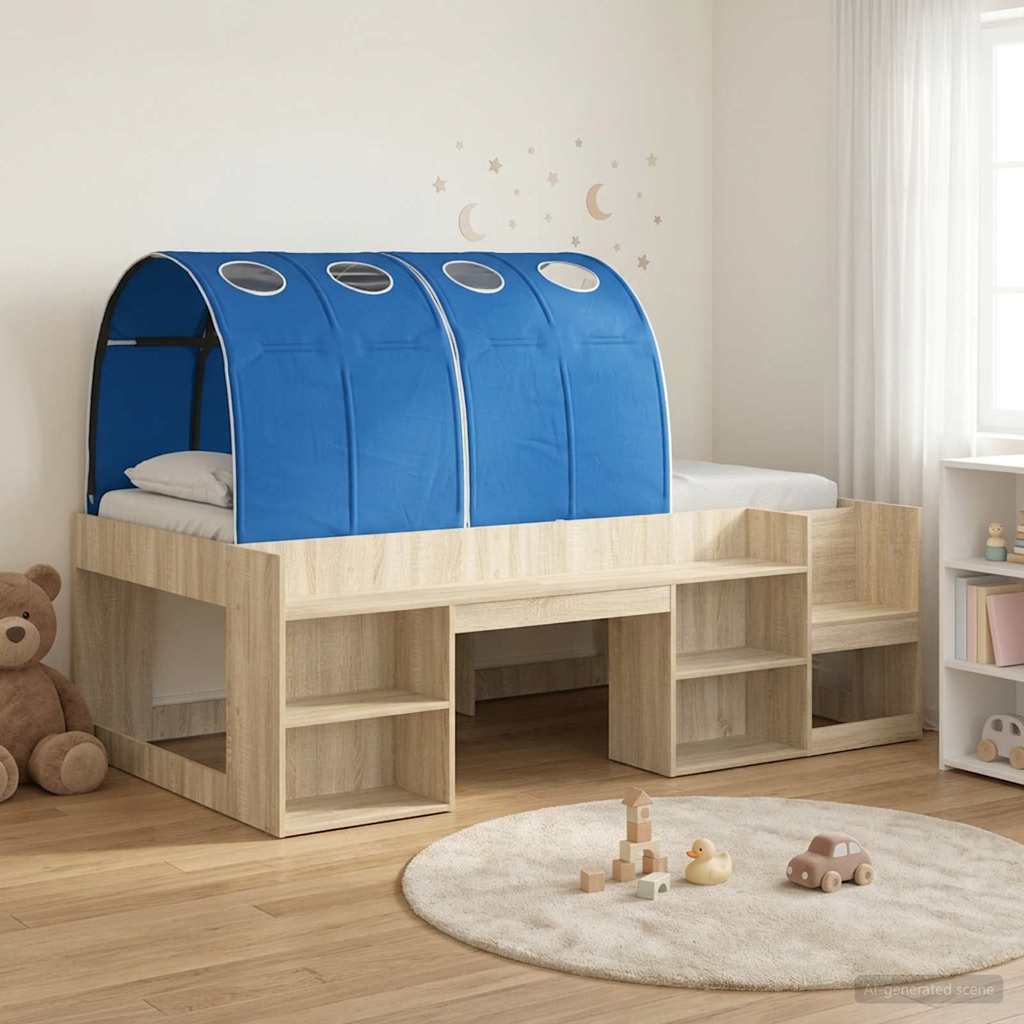 vidaXL Bedframe met tunnel 3 pcs Wit en Lichtblauw Bewerkt hout