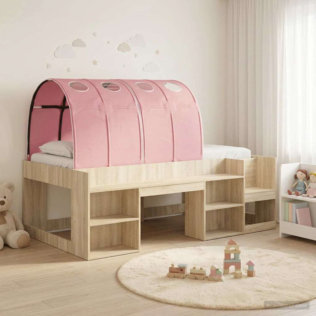 vidaXL Bedframe met tunnel 3 pcs Wit en Lichtblauw Bewerkt hout