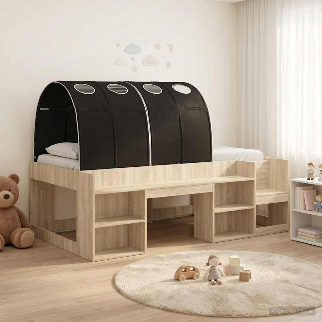 vidaXL Bedframe met tunnel 3 pcs Wit en Lichtblauw Bewerkt hout