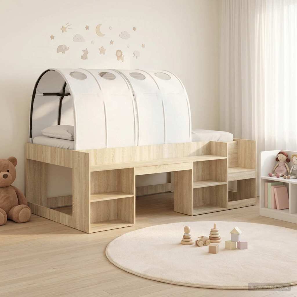 vidaXL Bedframe met tunnel 3 pcs Wit en Lichtblauw Bewerkt hout
