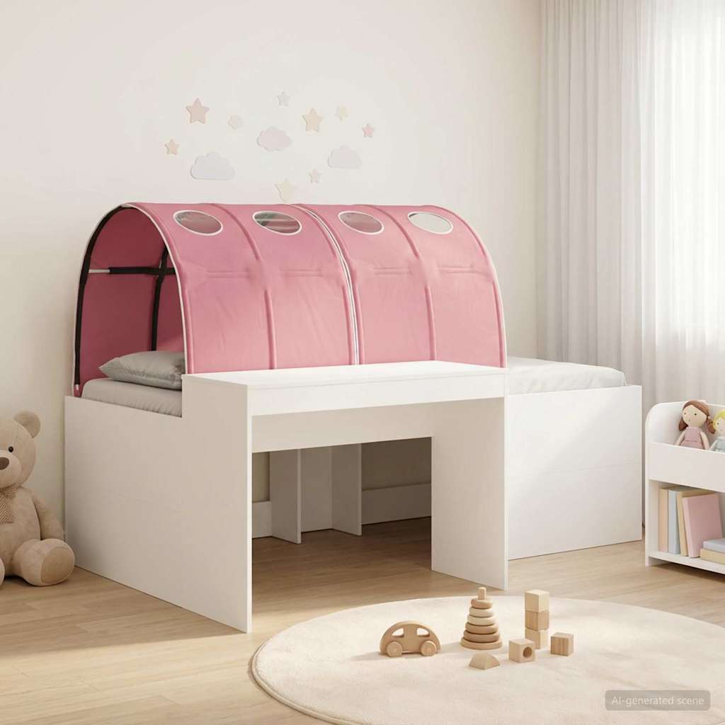 vidaXL Bedframe met Tunnel met plank 3 pcs Wit en Roze Bewerkt hout