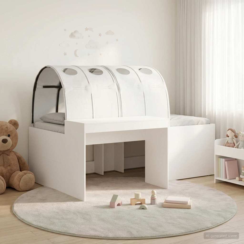 vidaXL Bedframe met Tunnel met plank 3 pcs Wit en Roze Bewerkt hout