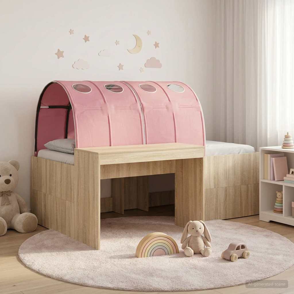 vidaXL Bedframe met Tunnel met plank 3 pcs Wit en Roze Bewerkt hout