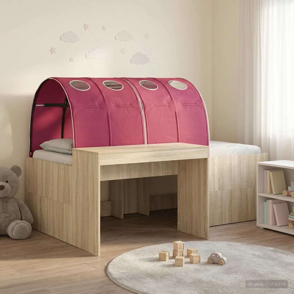 vidaXL Bedframe met Tunnel met plank 3 pcs Wit en Roze Bewerkt hout
