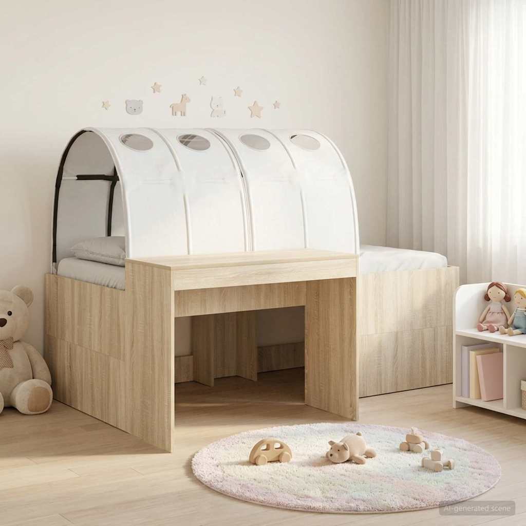 vidaXL Bedframe met Tunnel met plank 3 pcs Wit en Roze Bewerkt hout