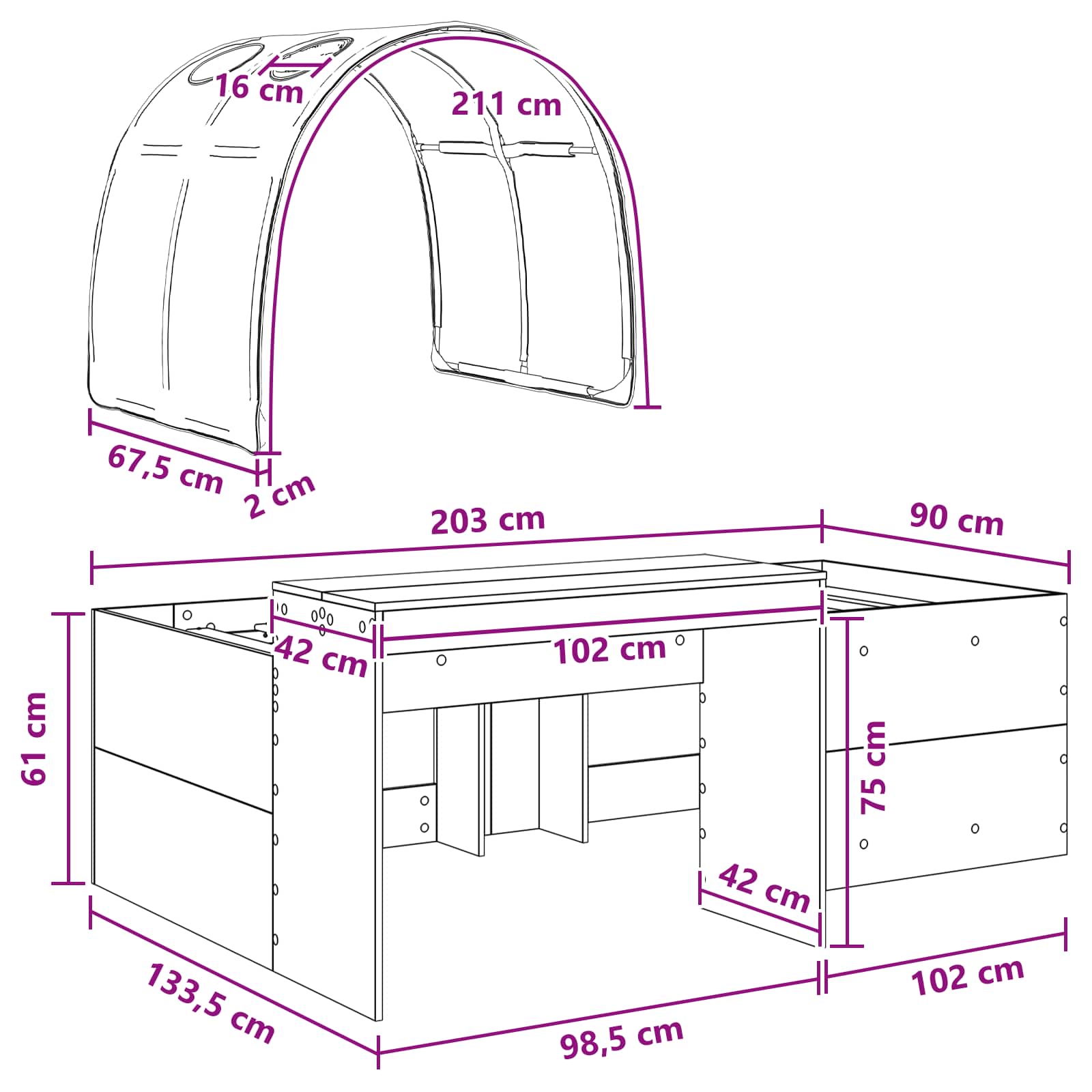 vidaXL Bed met Tunnel 4 pcs Artisian Eik en Lichtblauw Bewerkt hout