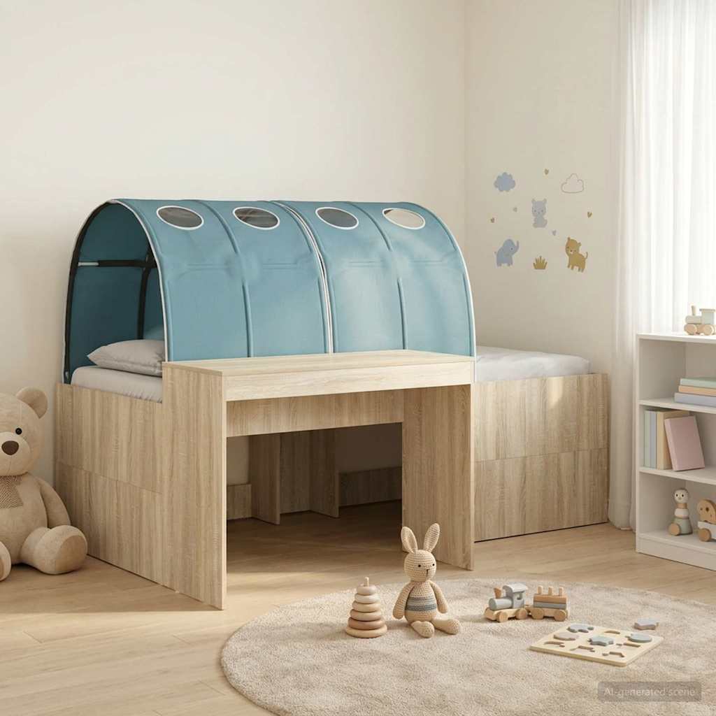 vidaXL Bed met Tunnel 4 pcs Wit en Lichtblauw Bewerkt hout