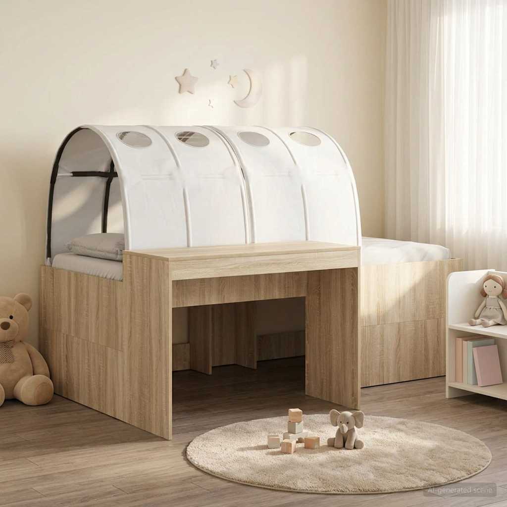 vidaXL Bed met Tunnel 4 pcs Wit en Lichtblauw Bewerkt hout