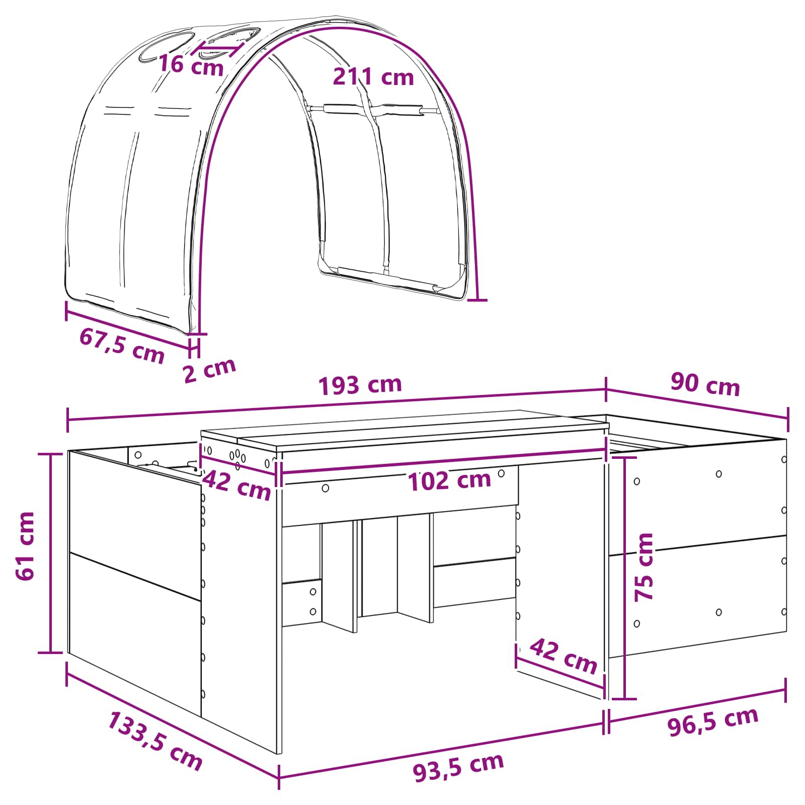 vidaXL Hoge Bed Frame met Bureau voor Kinderen Wit Bewerkt hout