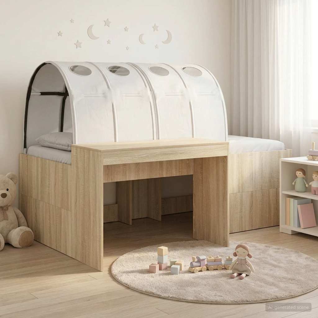 vidaXL Hoge Bed Frame met Bureau voor Kinderen Wit Bewerkt hout