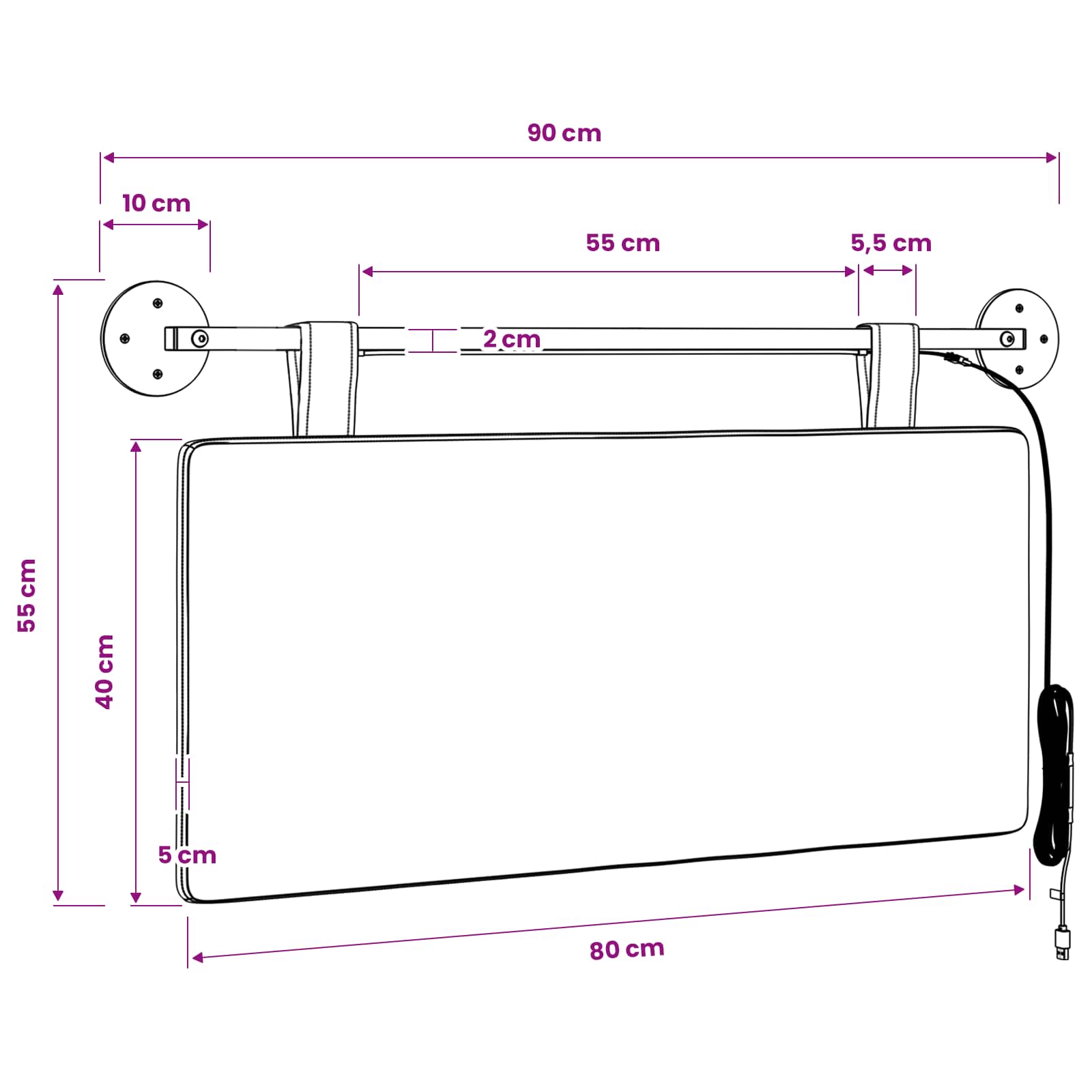 vidaXL Hangend Hoofdeinde Effen Lichtgrijs 150 x 55 x 5 cm Katoen Stof
