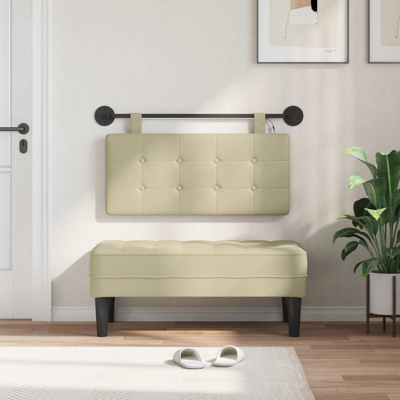 vidaXL Hangend Hoofdeinde Crème 100 x 55 x 5 cm Nep Leer
