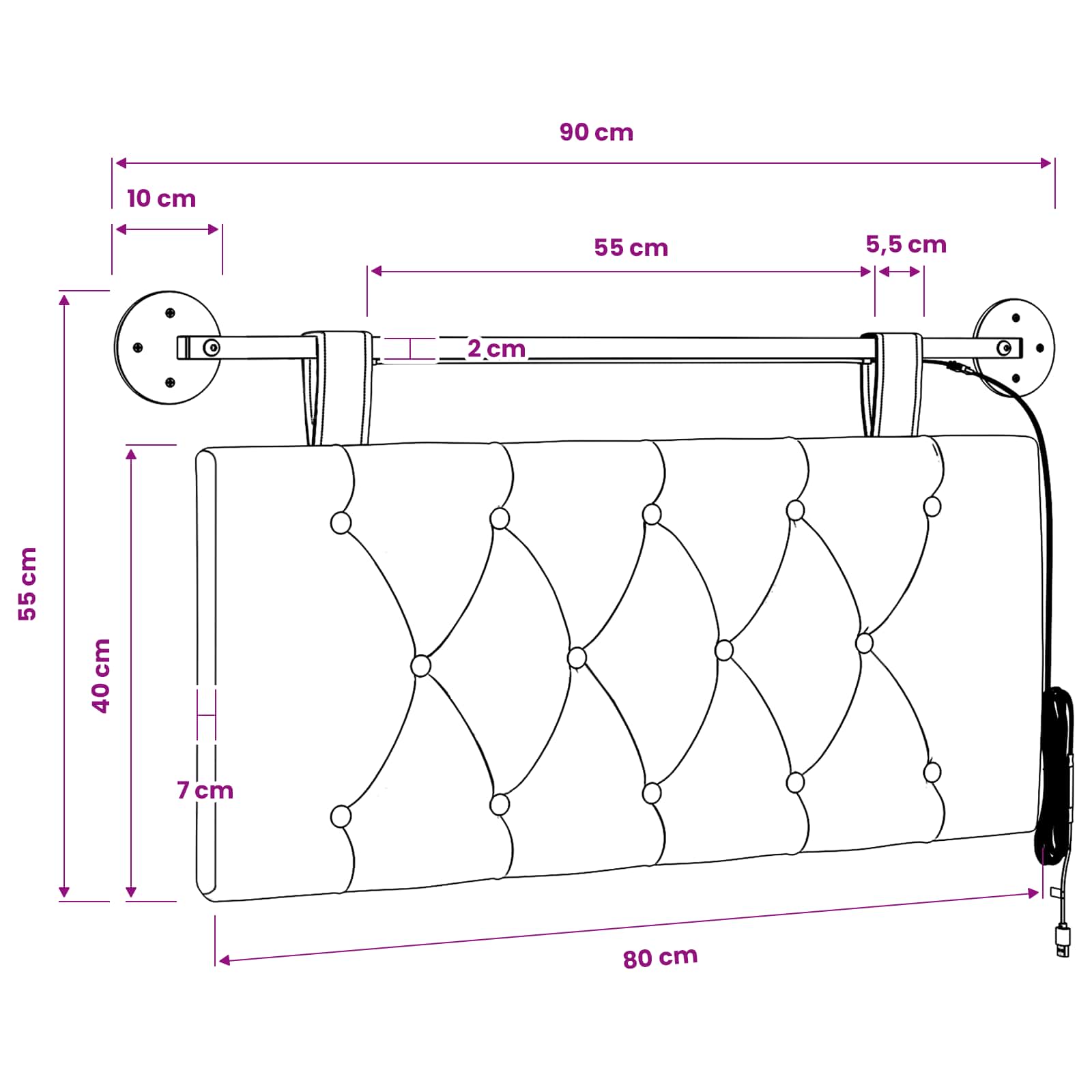 vidaXL Hangend Hoofdeinde Jeans Blauw 90 x 55 x 7 cm Stof