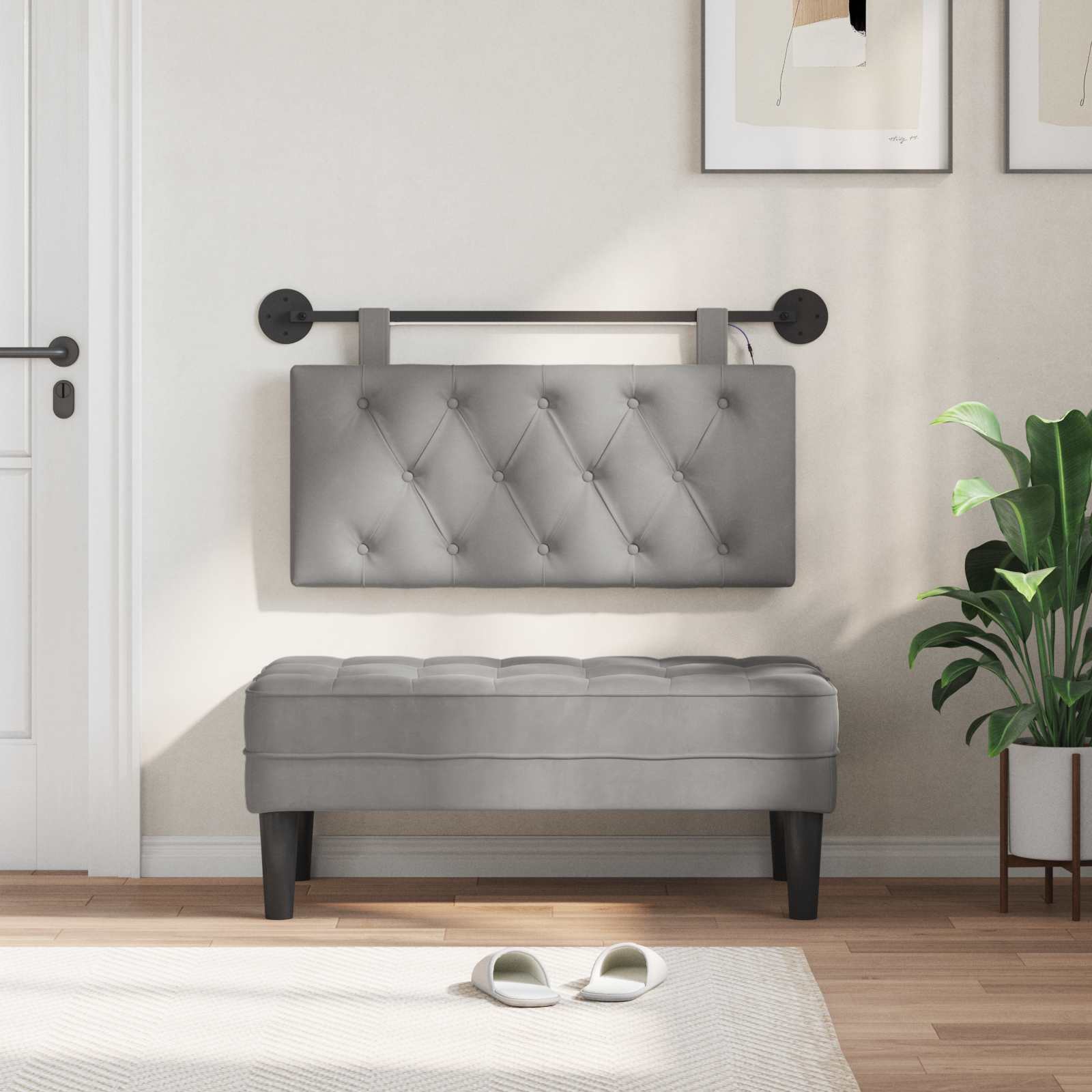 vidaXL Hangend Hoofdeinde Lichtgrijs 90 x 55 x 7 cm Fluweel