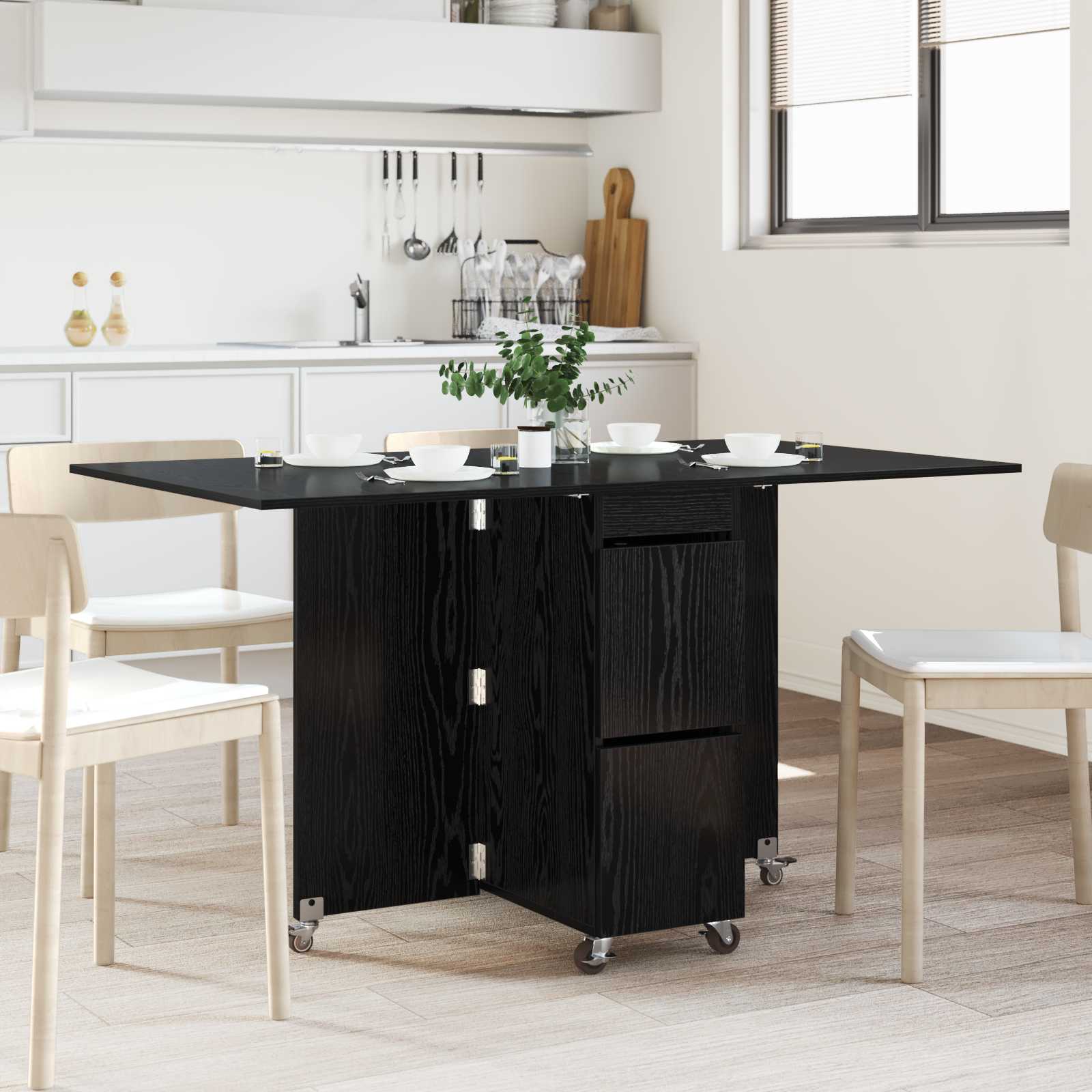vidaXL Eettafel 2 pcs 140 x 80 x 77 cm Bewerkt hout Wit Rechthoekig