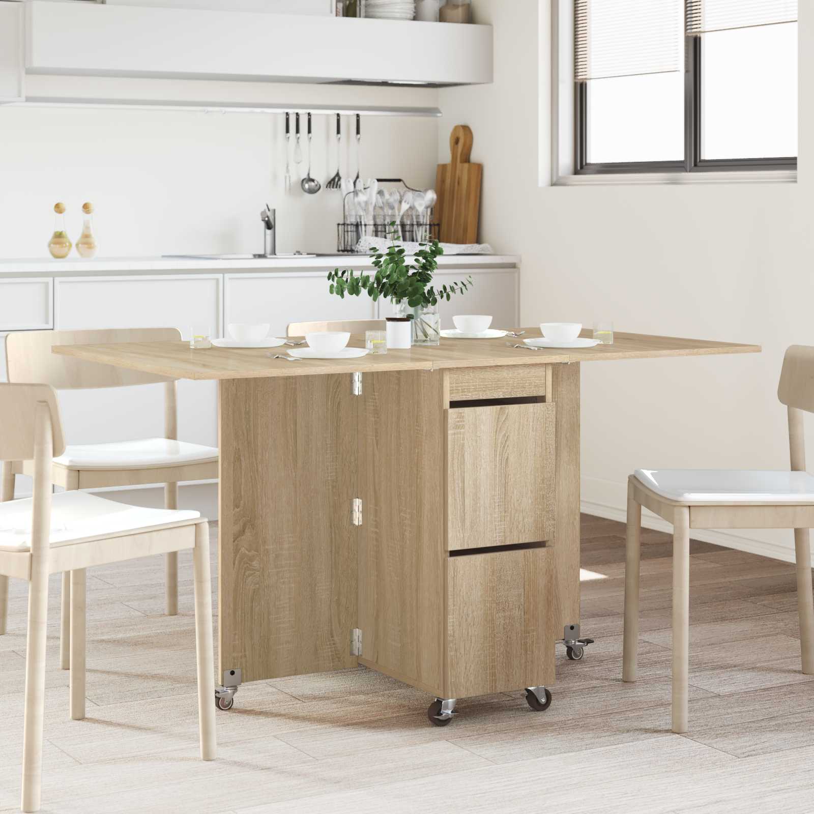 vidaXL Eettafel 2 pcs 140 x 80 x 77 cm Bewerkt hout Wit Rechthoekig