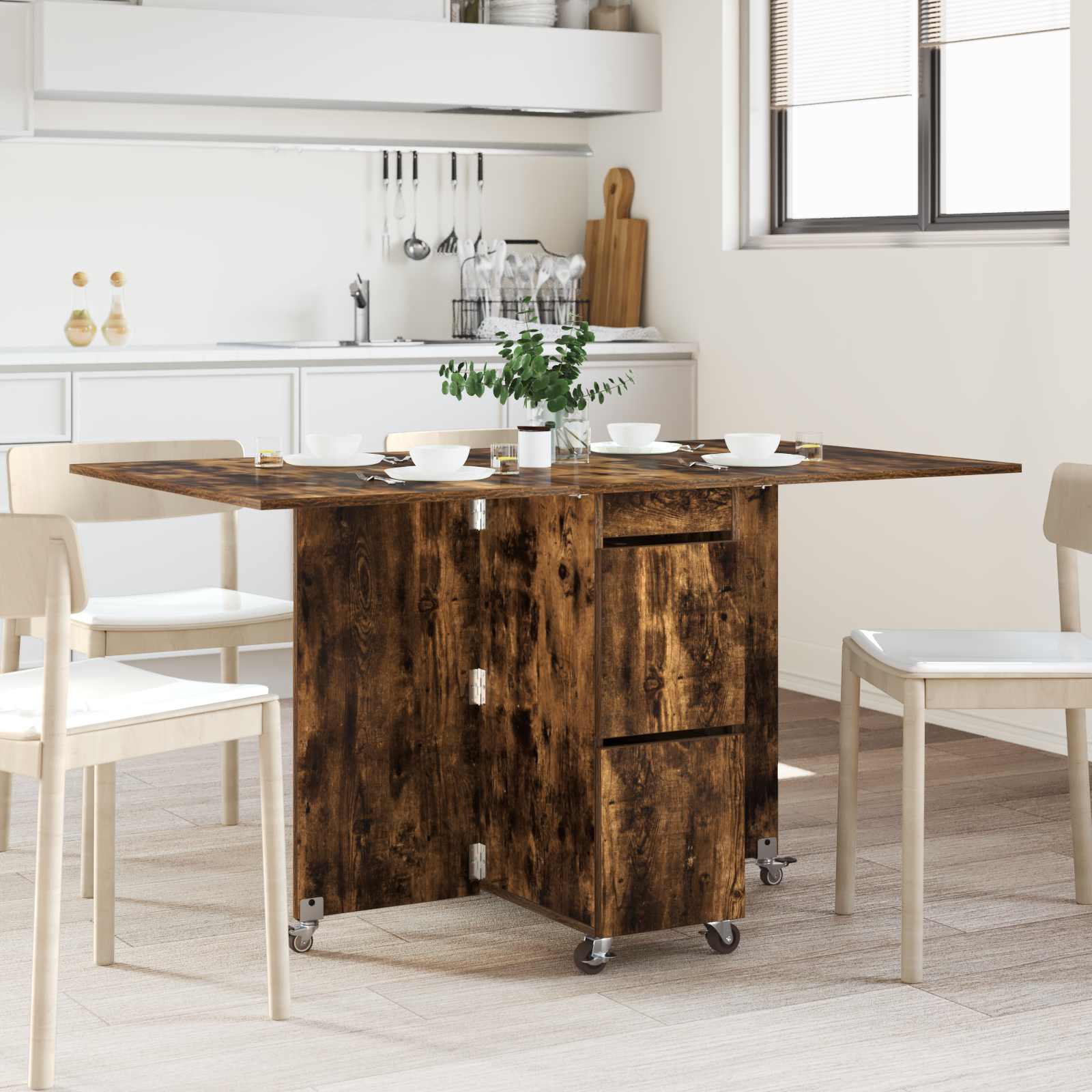 vidaXL Eettafel 2 pcs 140 x 80 x 77 cm Bewerkt hout Wit Rechthoekig