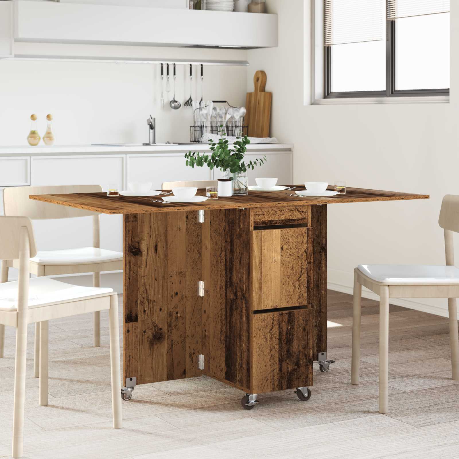 vidaXL Eettafel 2 pcs 140 x 80 x 77 cm Bewerkt hout Wit Rechthoekig