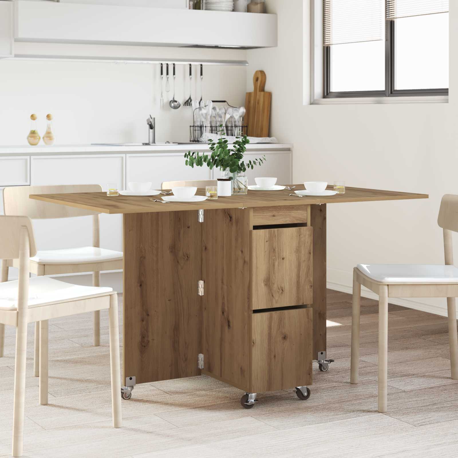 vidaXL Eettafel 2 pcs 140 x 80 x 77 cm Bewerkt hout Wit Rechthoekig