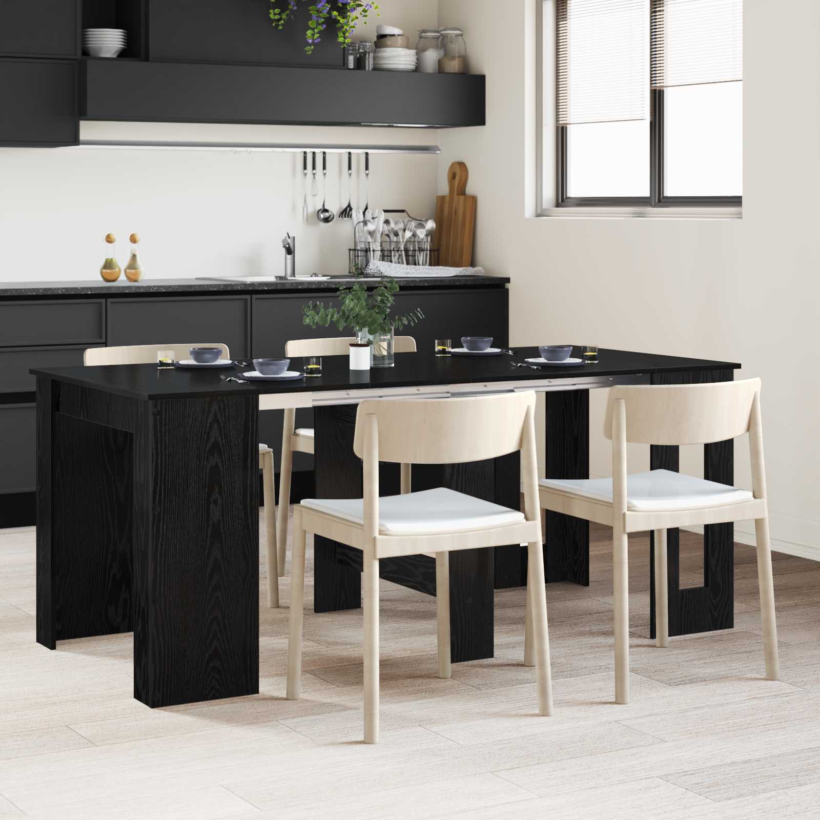 vidaXL Eettafel 180 x 85 x 75 cm Bewerkt hout Zwart eiken Rechthoekig