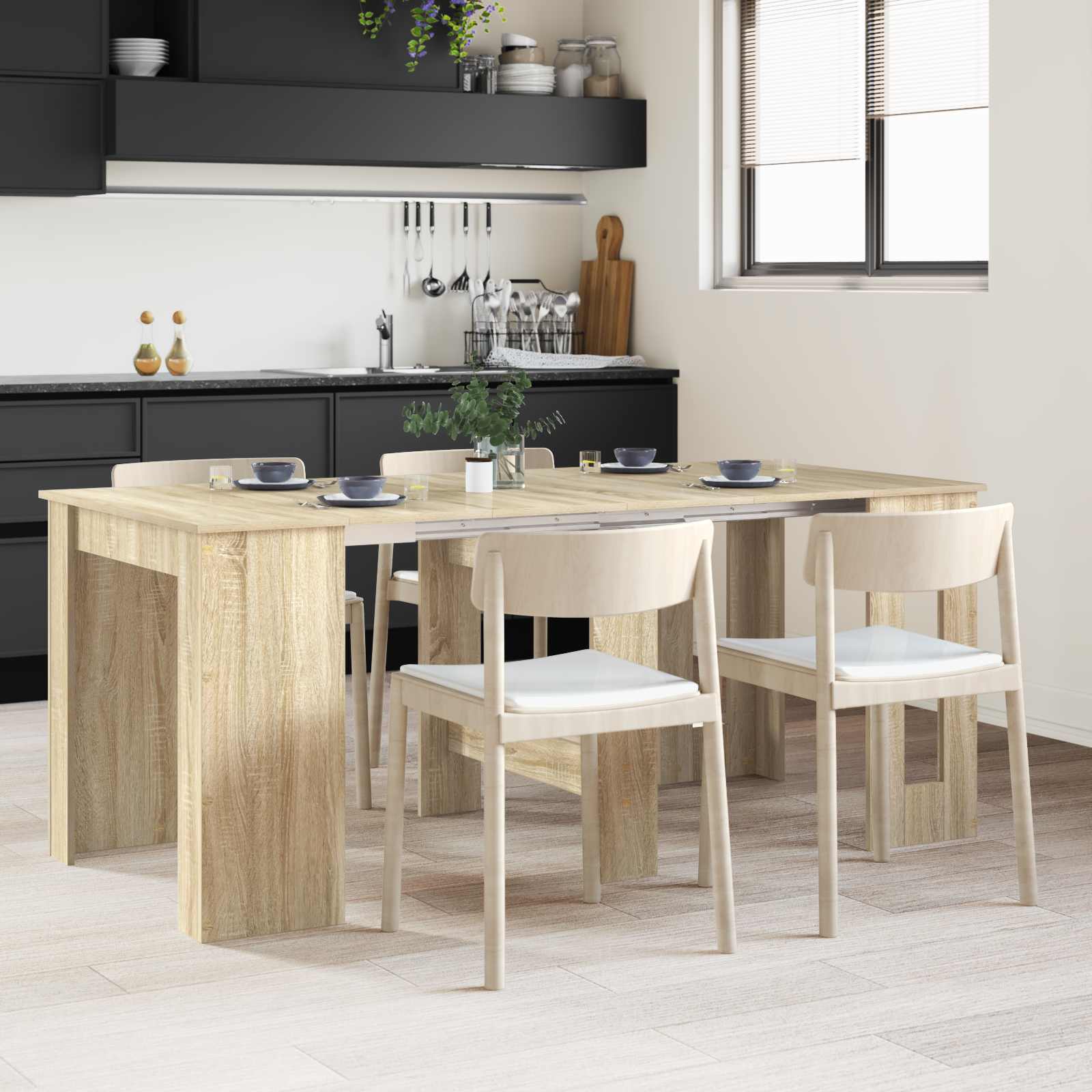 vidaXL Eettafel 180 x 85 x 75 cm Bewerkt hout Zwart eiken Rechthoekig