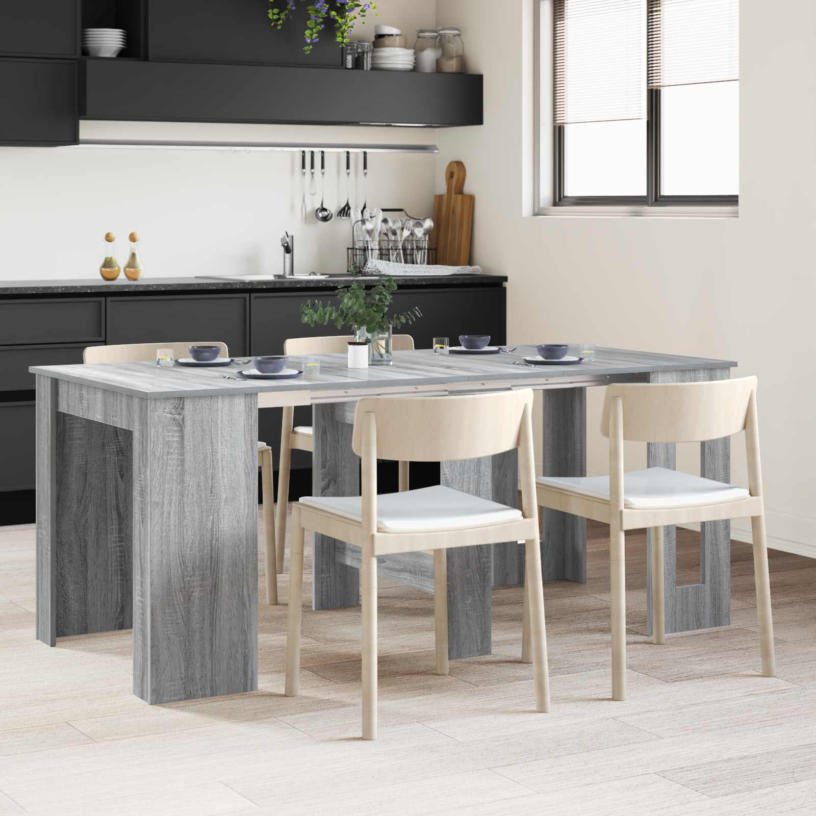 vidaXL Eettafel 180 x 85 x 75 cm Bewerkt hout Zwart eiken Rechthoekig