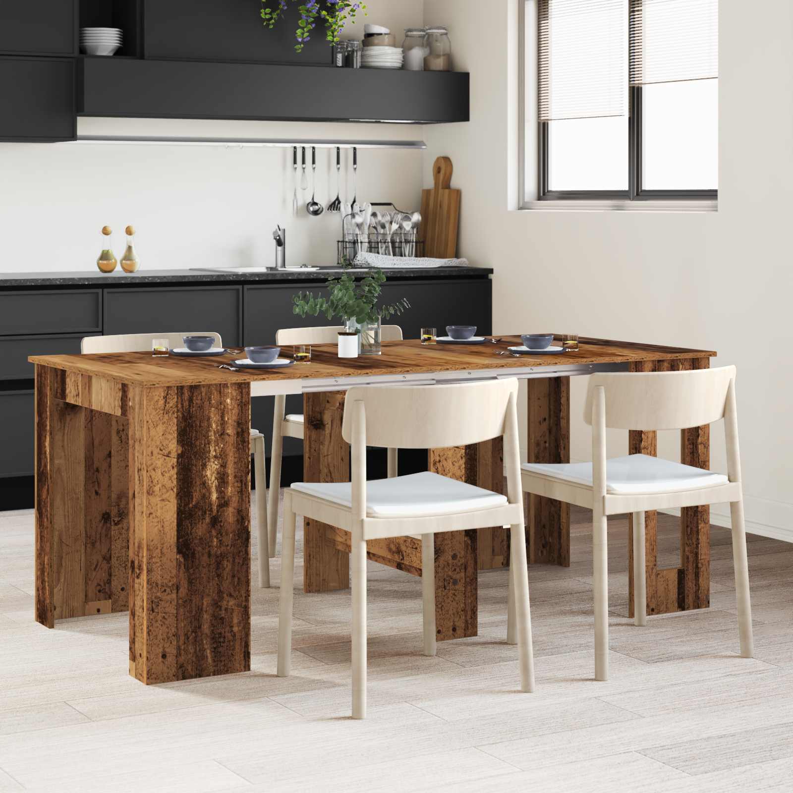 vidaXL Eettafel 180 x 85 x 75 cm Bewerkt hout Zwart eiken Rechthoekig