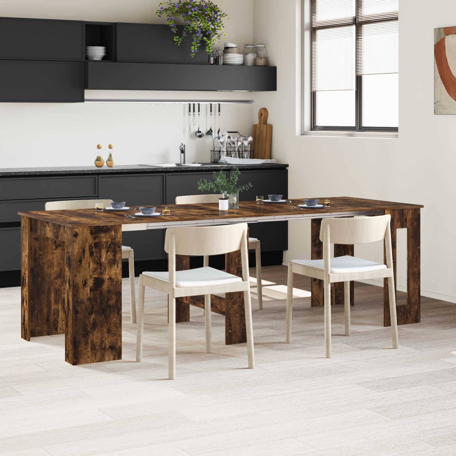 vidaXL Eettafel 180 x 85 x 75 cm Bewerkt hout Zwart eiken Rechthoekig
