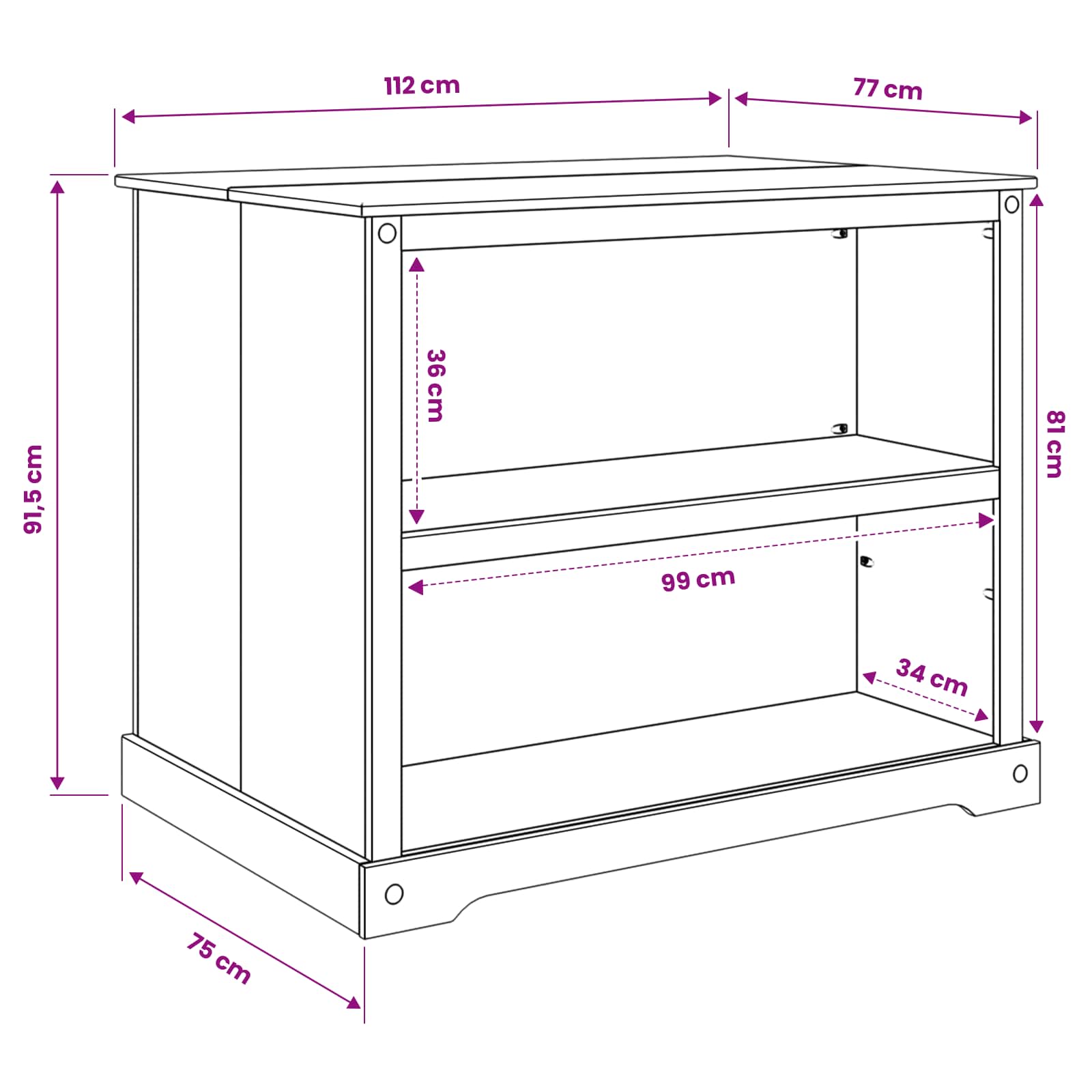 vidaXL Keuken Trolley met plank 2 pcs Honing Wax 112 x 77 x 91,5 cm