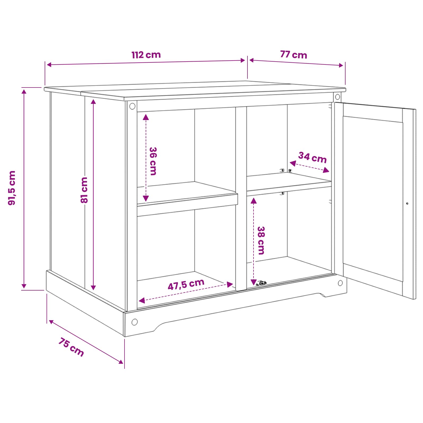 vidaXL Keuken Trolley met plank 2 pcs Honing Wax 112 x 77 x 91,5 cm