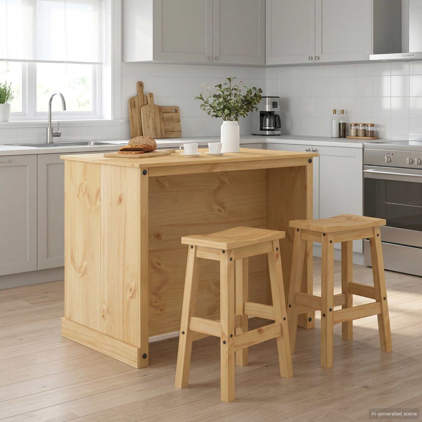 vidaXL Keuken Eiland Set met plank 3 pcs Honing Wax Massief dennenhout