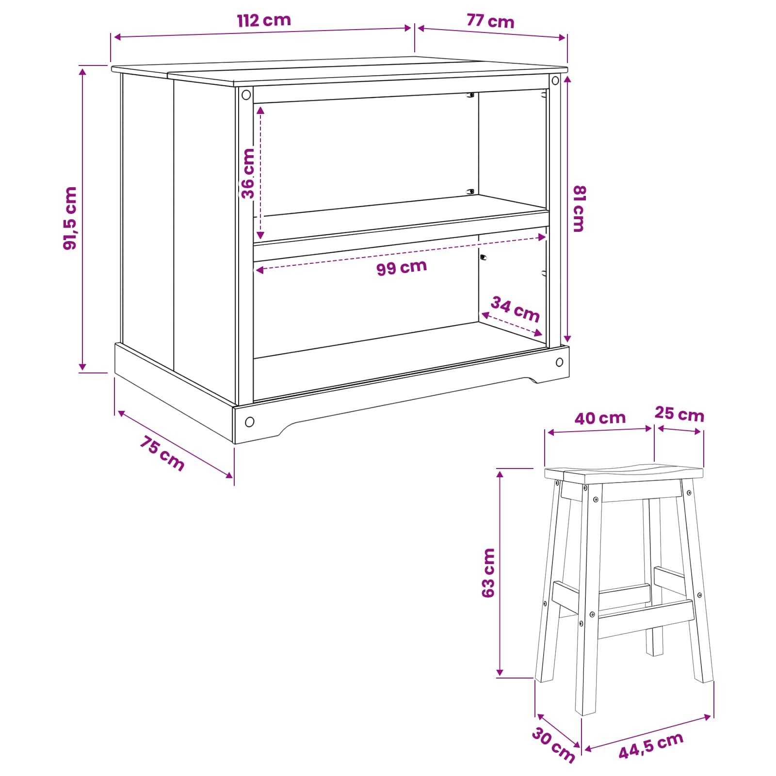 vidaXL Keuken Eiland Set met plank 3 pcs Honing Wax Massief dennenhout