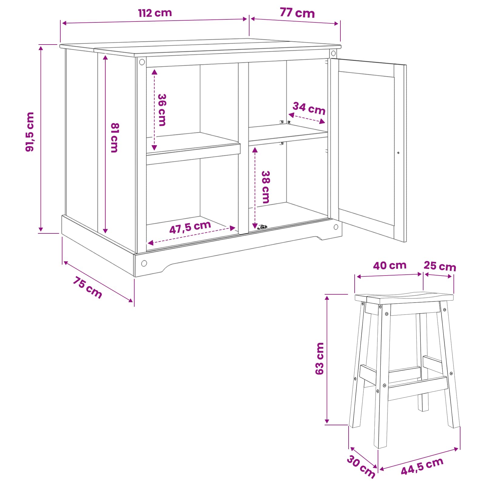 vidaXL Keuken Eiland Set met plank 3 pcs Honing Wax Massief dennenhout