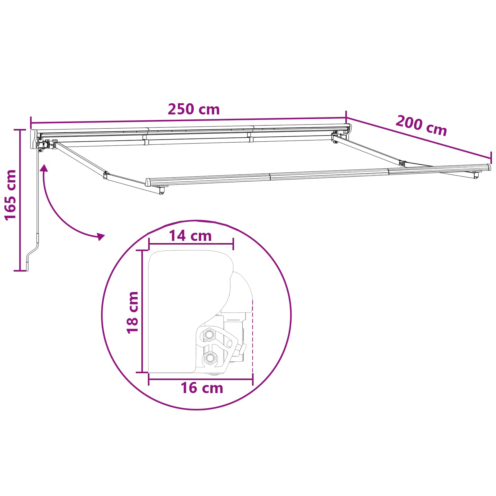 vidaXL Uitschuifbare luifel Lichtgrijs en wit. 2,5 x 2 m