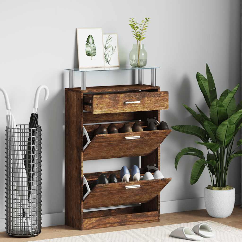 vidaXL Schoenenkast met lade en glazen schap wit hout