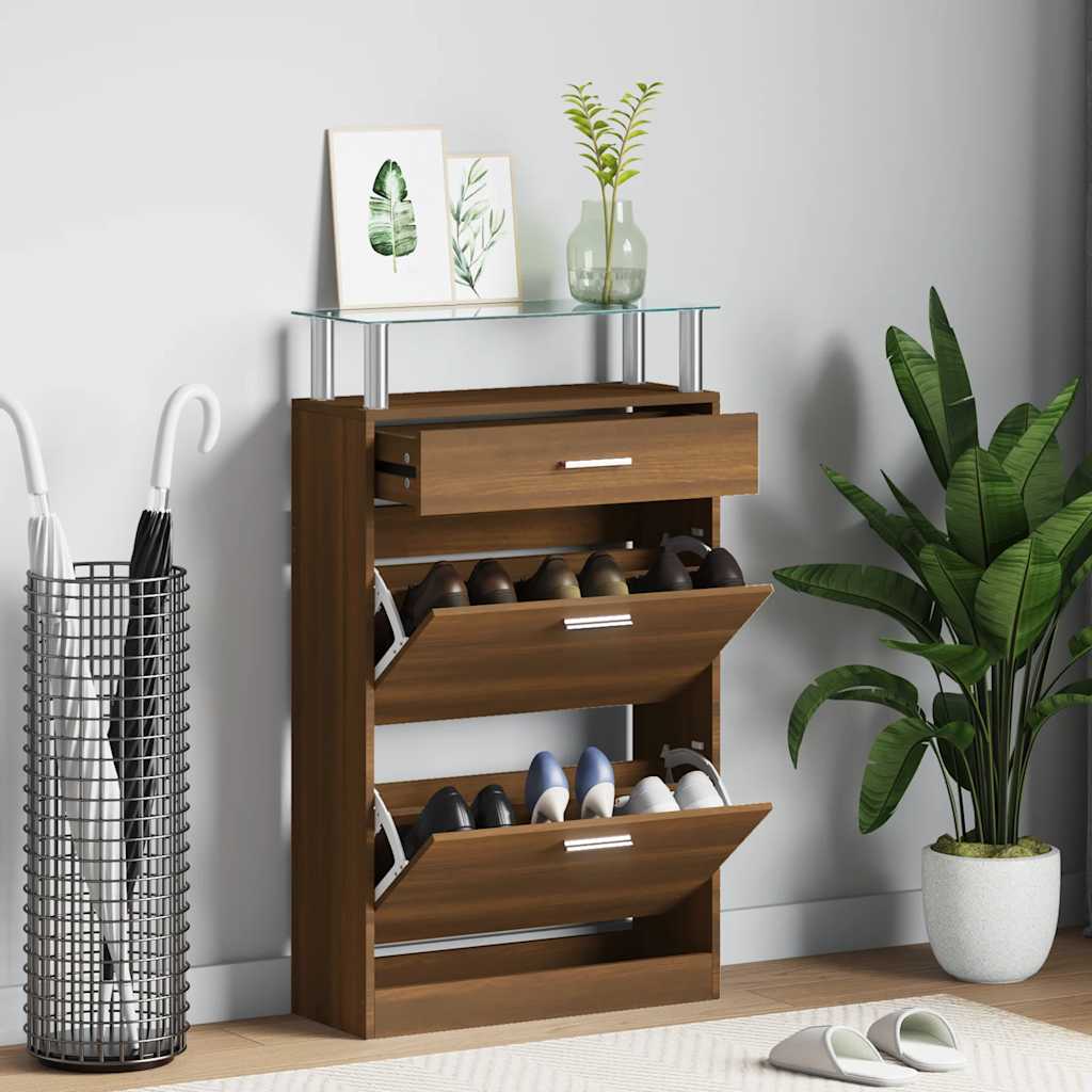 vidaXL Schoenenkast met lade en glazen schap wit hout