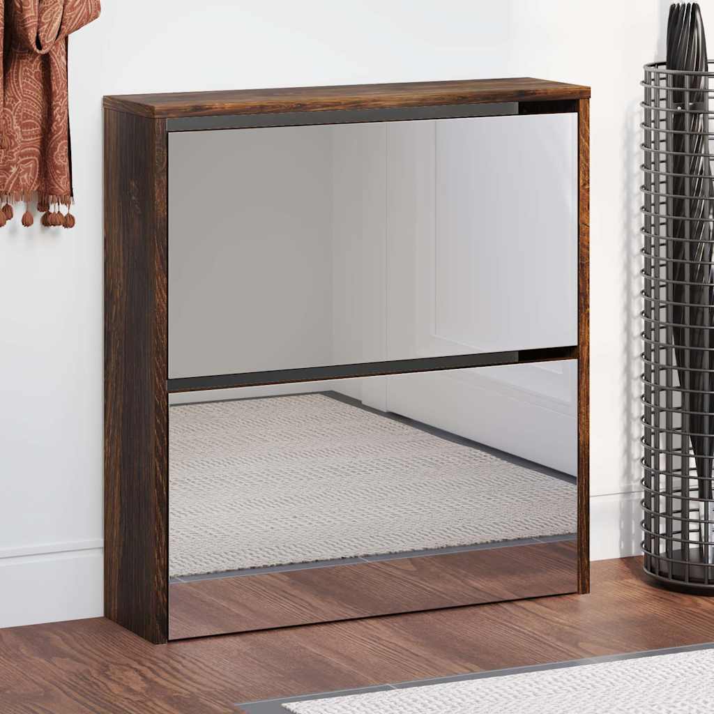 vidaXL Schoenenkast tweelaags met spiegel 63x17x67 cm eiken