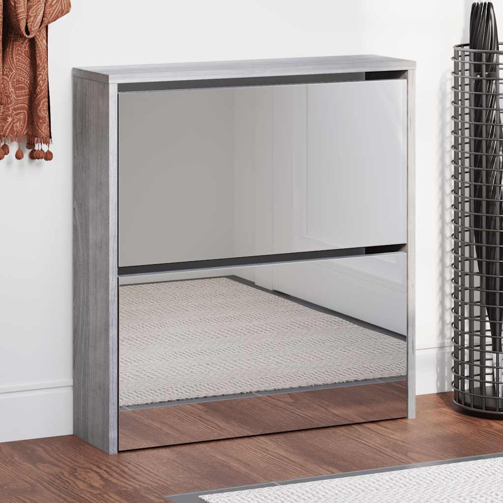 vidaXL Schoenenkast tweelaags met spiegel 63x17x67 cm eiken