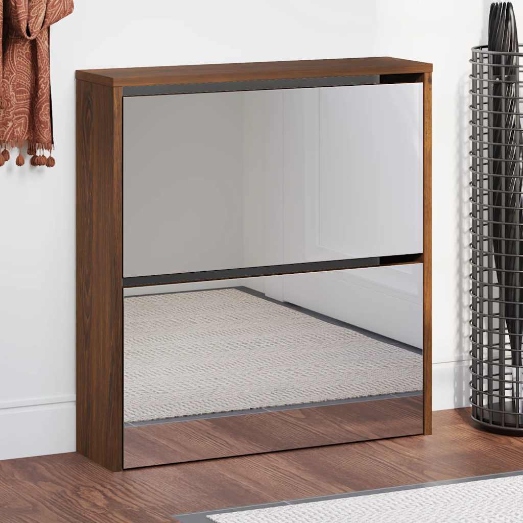 vidaXL Schoenenkast tweelaags met spiegel 63x17x67 cm eiken