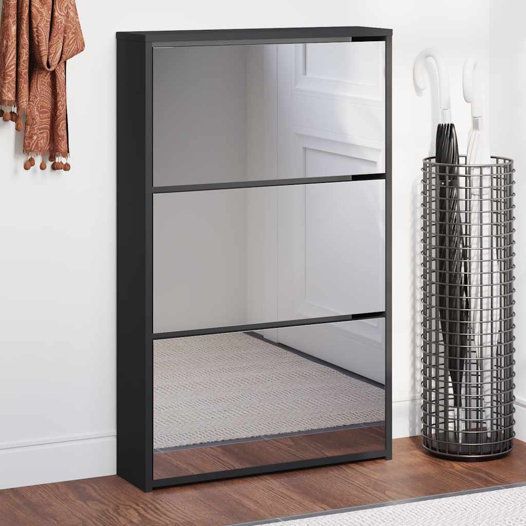 vidaXL Schoenenkast tweelaags met spiegel 63x17x67 cm eiken