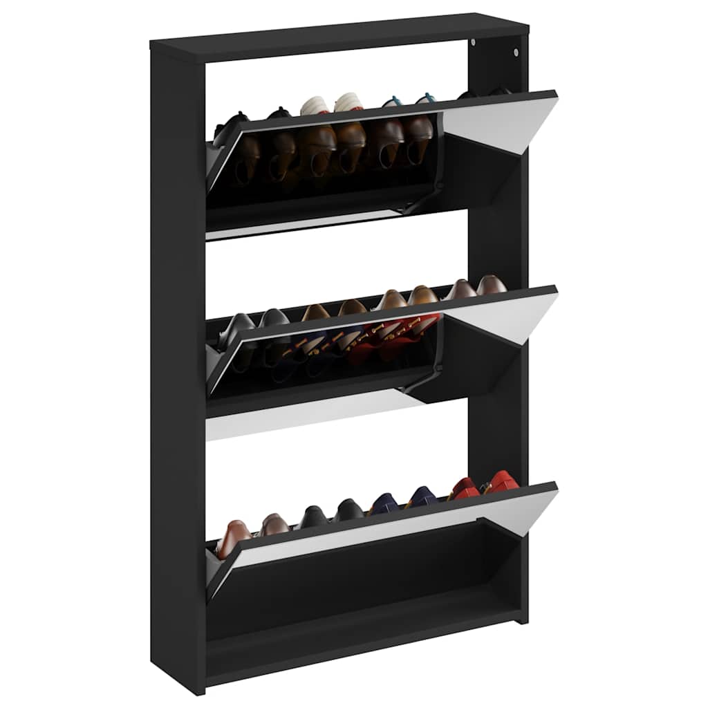 vidaXL Schoenenkast tweelaags met spiegel 63x17x67 cm eiken