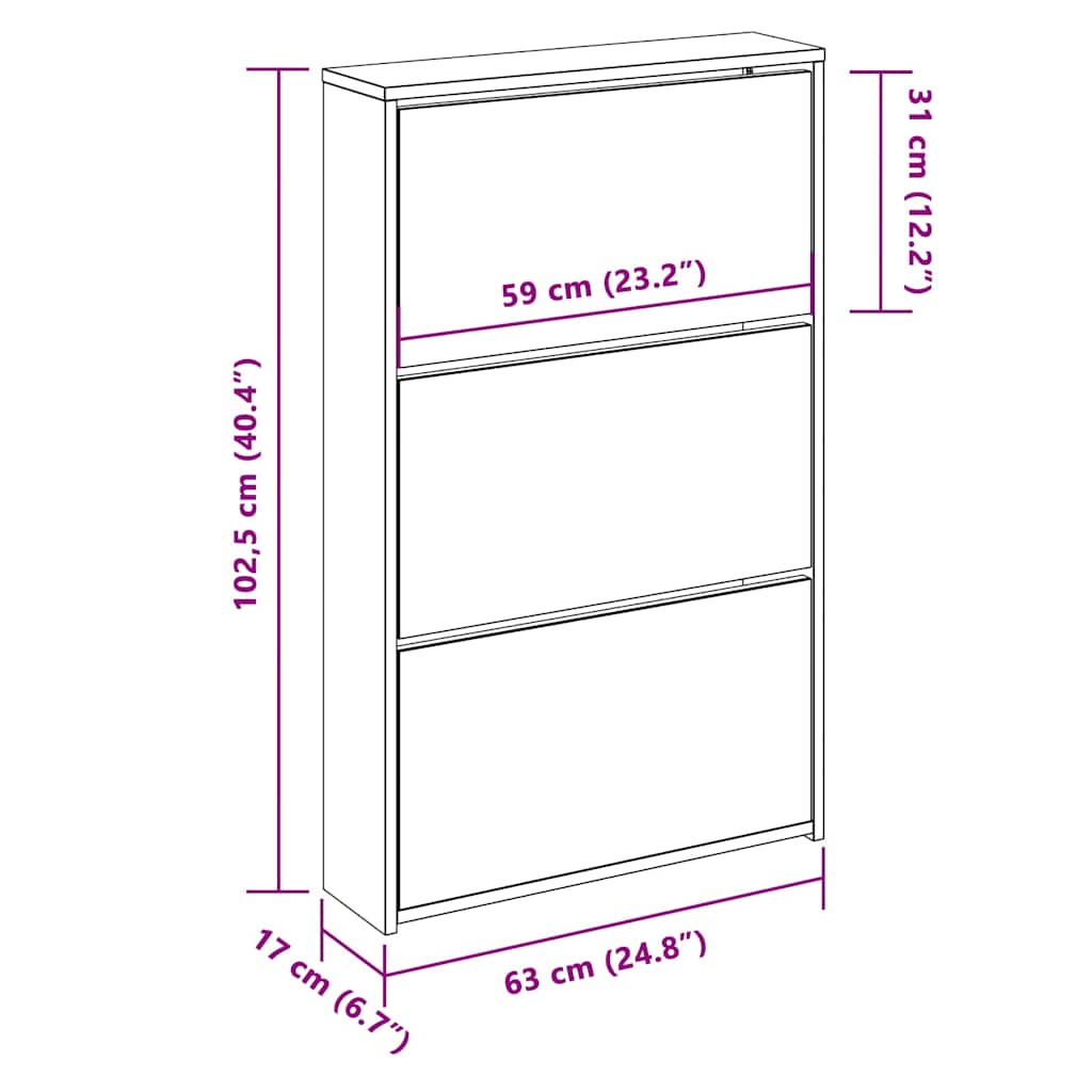 vidaXL Schoenenkast tweelaags met spiegel 63x17x67 cm eiken