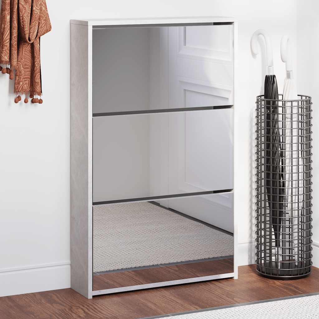 vidaXL Schoenenkast tweelaags met spiegel 63x17x67 cm eiken
