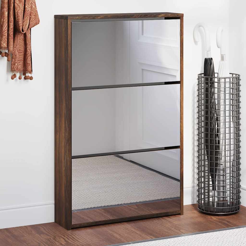 vidaXL Schoenenkast tweelaags met spiegel 63x17x67 cm eiken