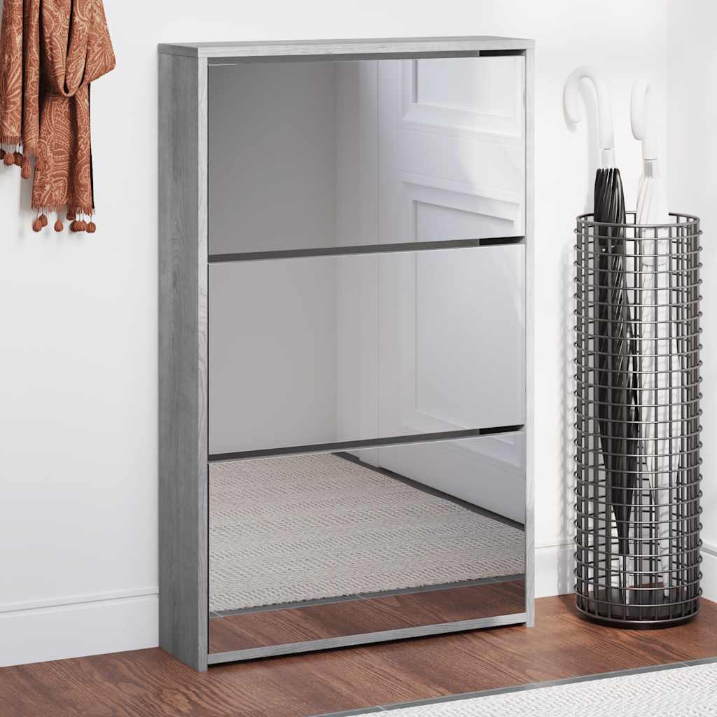 vidaXL Schoenenkast tweelaags met spiegel 63x17x67 cm eiken