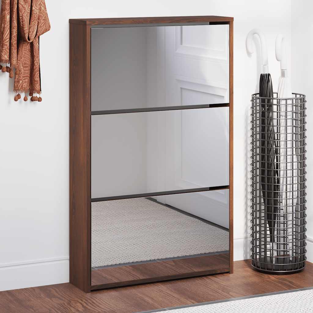 vidaXL Schoenenkast tweelaags met spiegel 63x17x67 cm eiken
